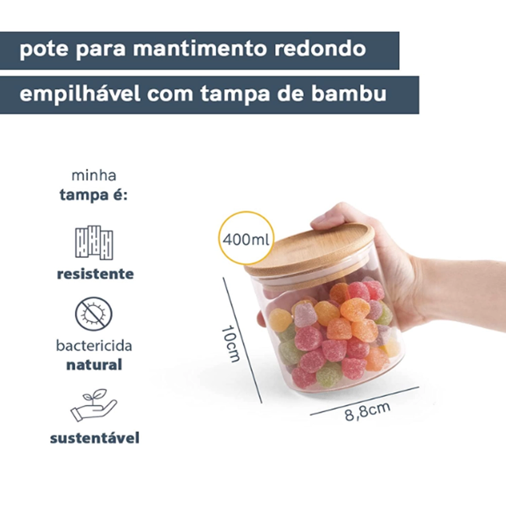 Pote Para Mantimentos Empilhável Redondo Com Tampa Oikos Bambu 400 Ml Pote Para Mantimentos Empilhável Redondo Com Tampa Oikos Bambu 400 Ml