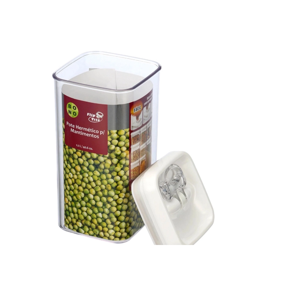 Pote Para Mantimentos Hermético Quadrado Bono Home Flip Tite 1,2 Litros