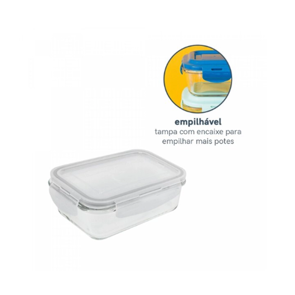 Pote Retangular Com Tampa Oikos 570 Ml