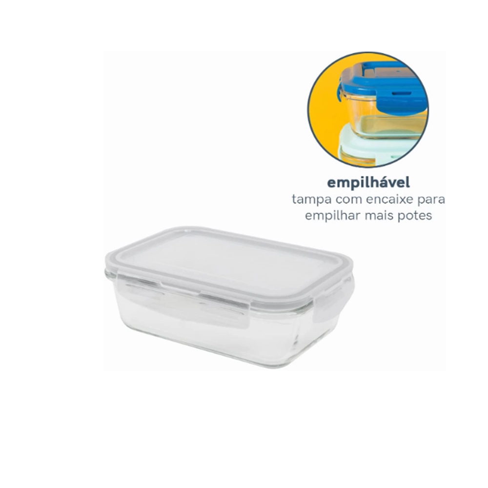 Pote Retangular Raso Com Tampa Oikos 840 Ml