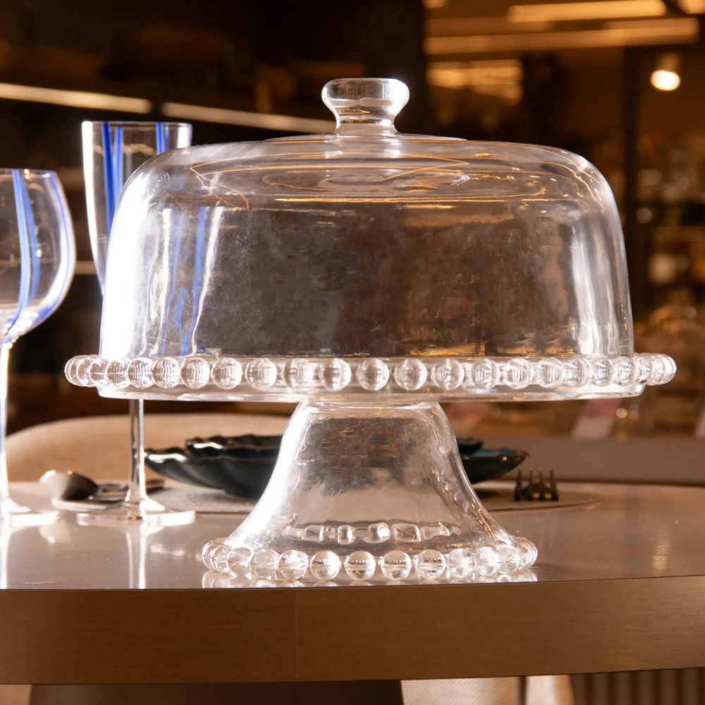 Prato Para Bolo Com Pé e Tampa Wolff Pearl 31 Cm