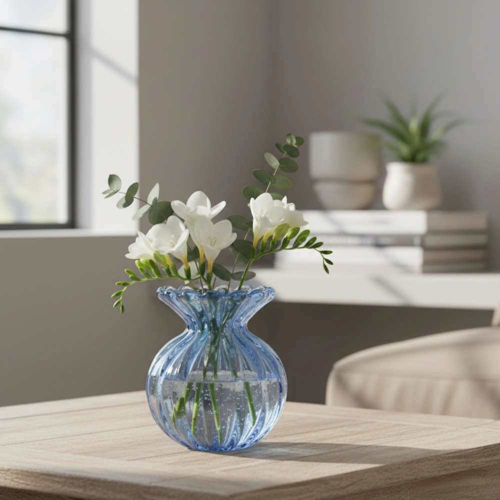 Vaso  Di Murano Azul Safira Com Ouro