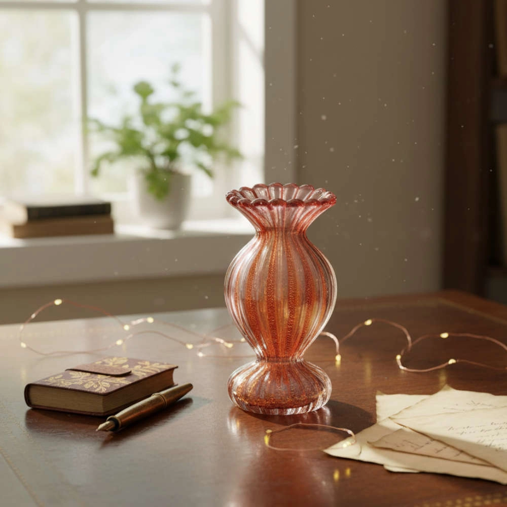 Vaso  Di Murano  Laranja Com Ouro